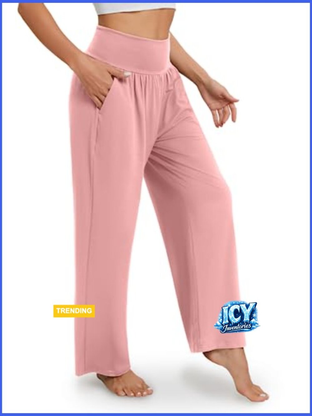 High Waisted Wide Leg Yoga Pants with Pockets Flowy Lounge Sweatpants - Picture 2 of 7